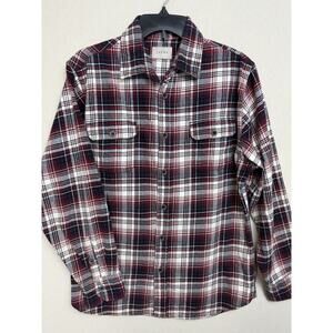 JACHS Shirt Men's M Flannel Maroon Black White Plaid Button Down Casual Outdoor